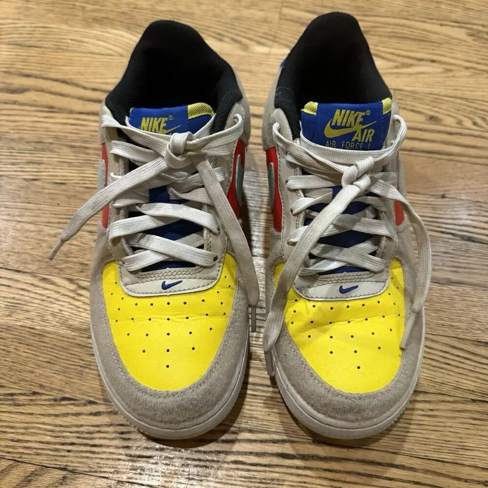 Nike Air Force 1 Low Boys Size 5.5Y Beige Yellow White Athletic Shoes Sneakers